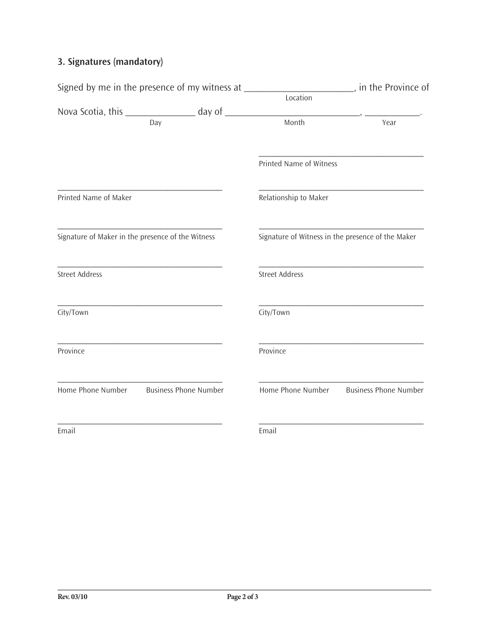 Peronal Directive Short Form - Nova Scotia, Canada, Page 6