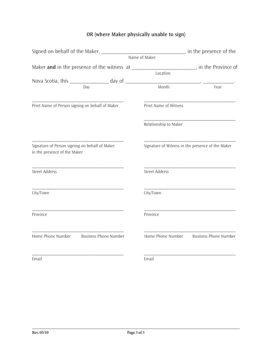 Peronal Directive Short Form - Nova Scotia, Canada, Page 7