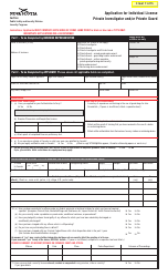 Form 3 &quot;Application for Individual License - Private Investigator and/or Private Guard&quot; - Nova Scotia, Canada
