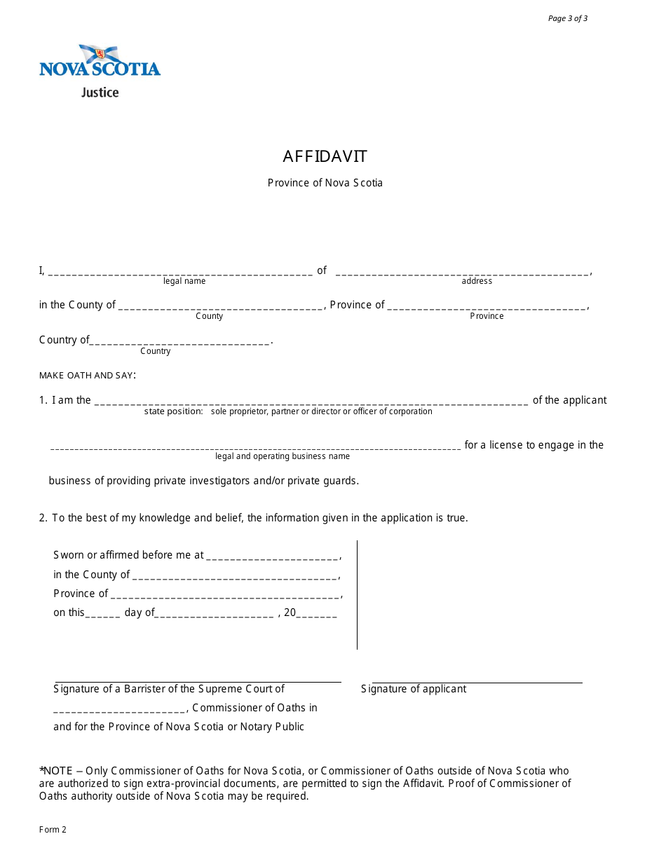 Form 2 Application for Business Licence Renewal - to Provide Security Services (Private Investigation, Private Guards and / or Armoured Vehicle Service) - Nova Scotia, Canada, Page 3