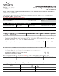 Document preview: License Reinstatement Request Form - Private Investigator and/or Private Guard (No Fee Required) - Nova Scotia, Canada