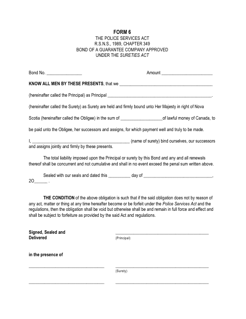 Form 6 Bond of Guarantee Company - Nova Scotia, Canada