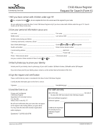 Form A (CAR-4001) &quot;Child Abuse Register Request for Search&quot; - Nova Scotia, Canada