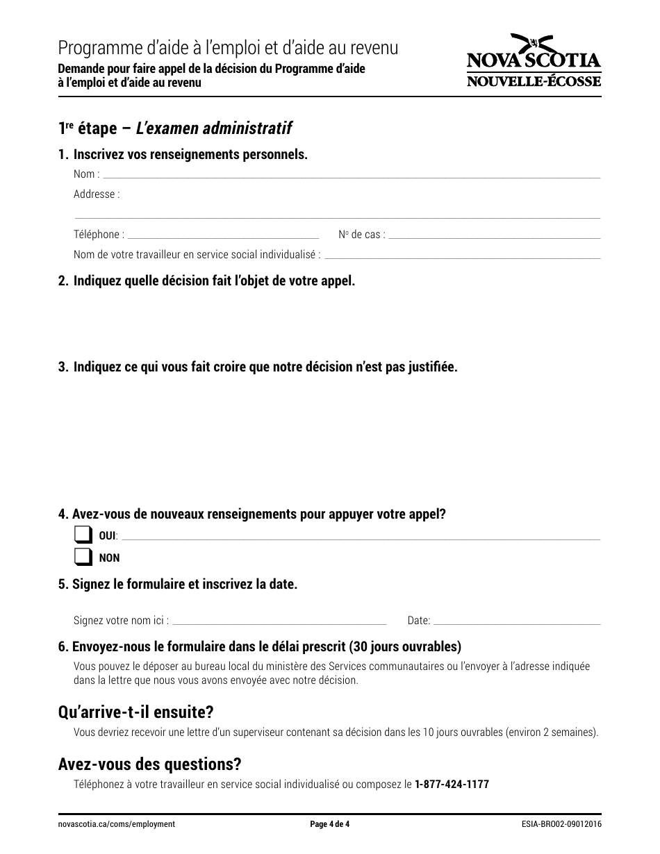 Forme ESIA-BRO02 Request an Appeal of an Esia Decision - Nova Scotia, Canada (French), Page 4