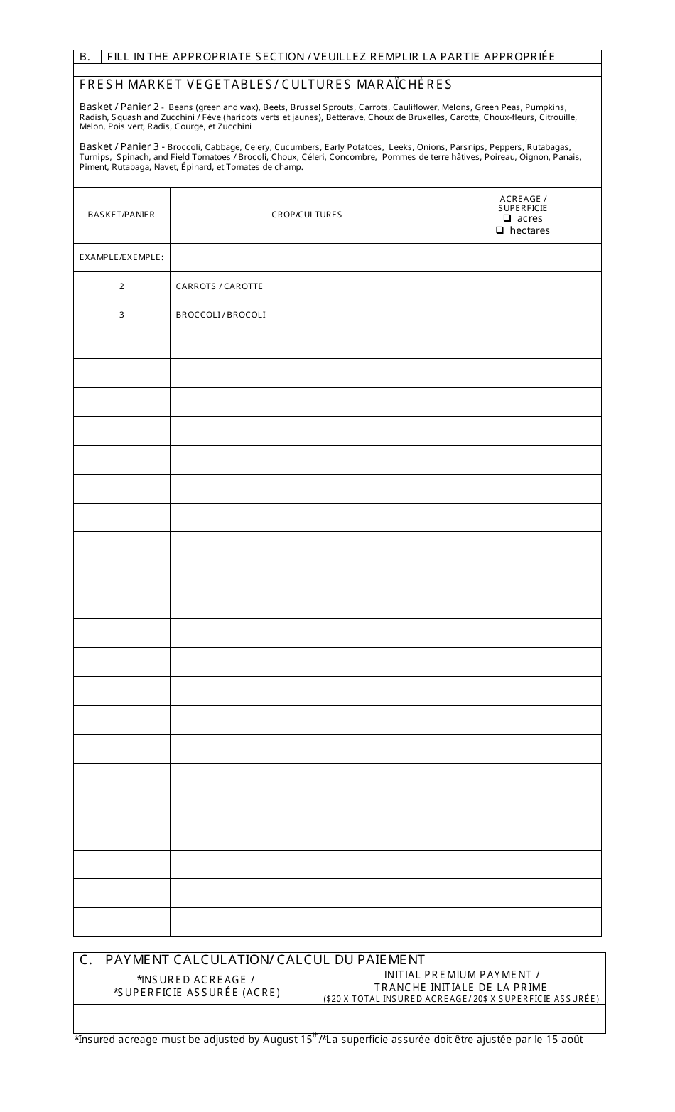 Agricultural Insurance Application - Fresh Market Vegetables - New Brunswick, Canada (English / French), Page 2