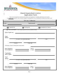 Inland Aquaculture Licence Application Form - New Brunswick, Canada