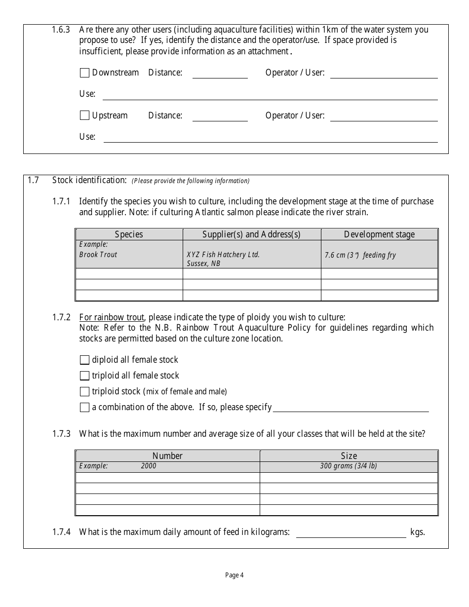 New Brunswick Canada Inland Aquaculture Licence Application Form - Fill ...