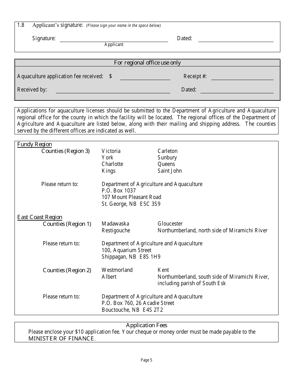 Inland Aquaculture Licence Application Form - New Brunswick, Canada, Page 5