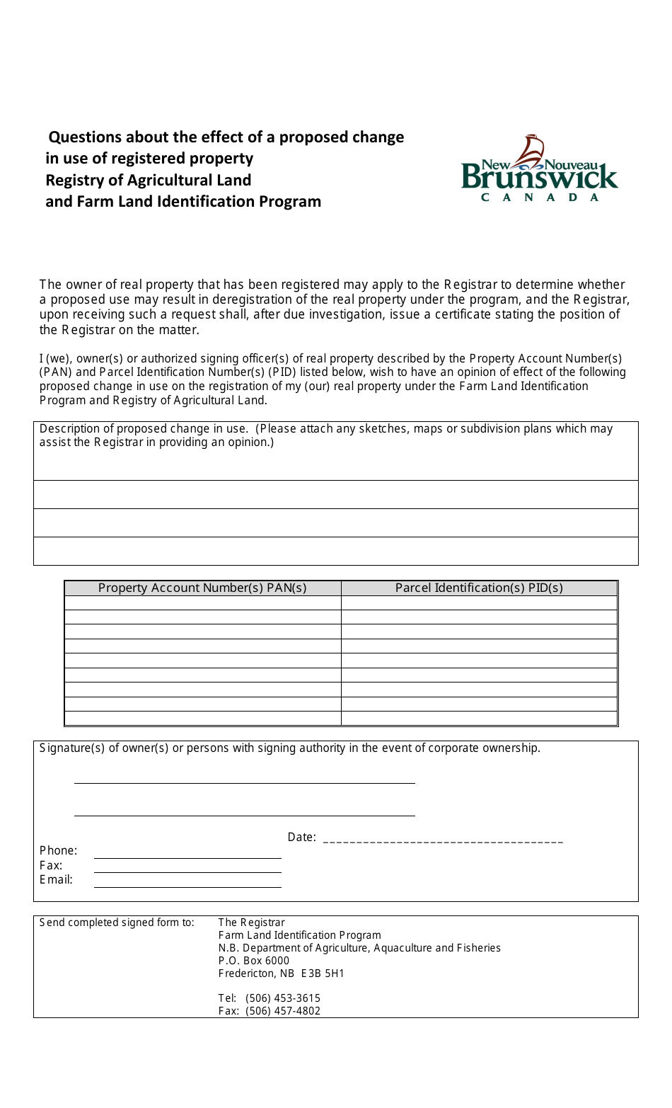New Brunswick Canada Registry of Agricultural Land and Farm Land Identification Program