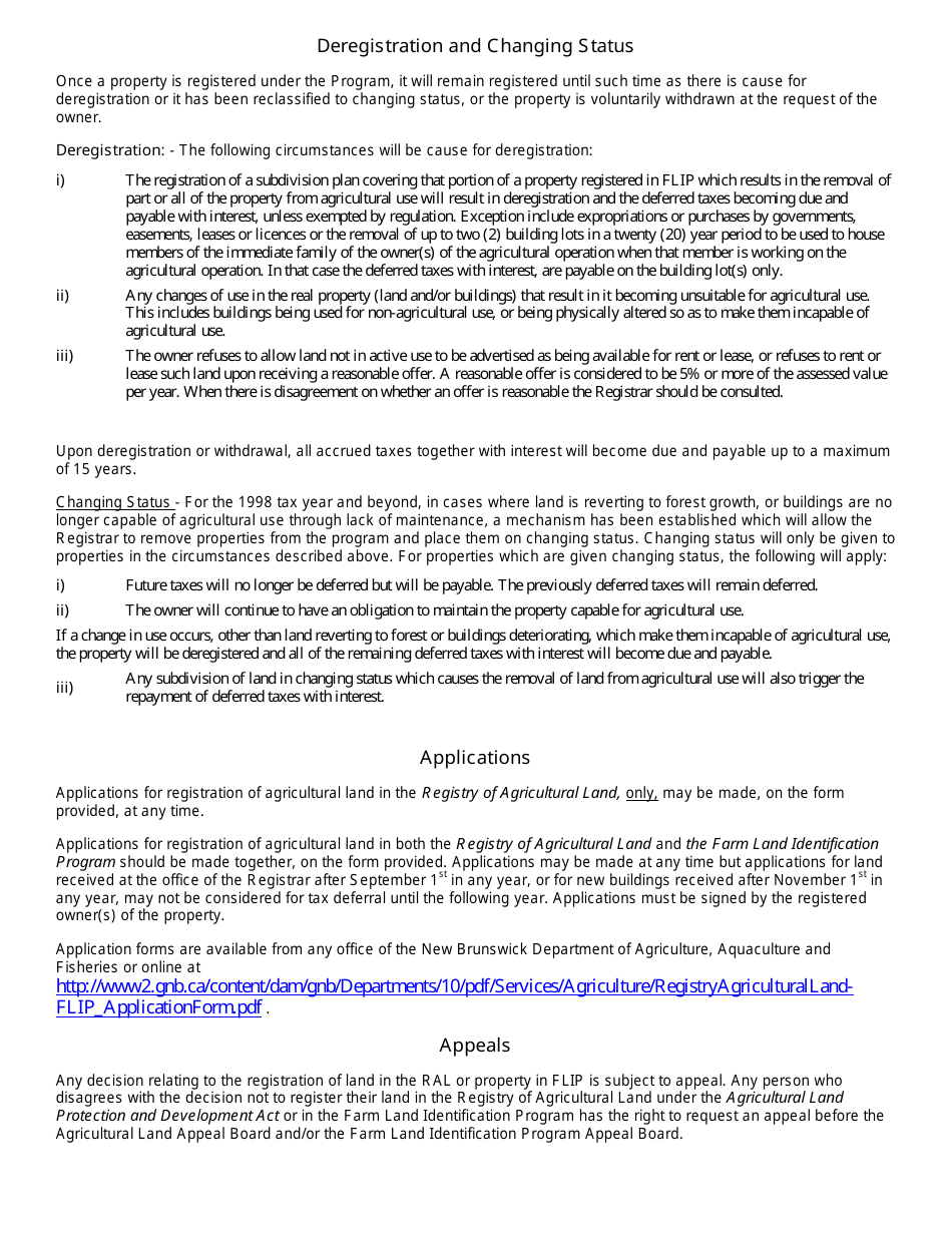 Registry of Agricultural Land and Farm Land Identification Program Application Form - New Brunswick, Canada, Page 6