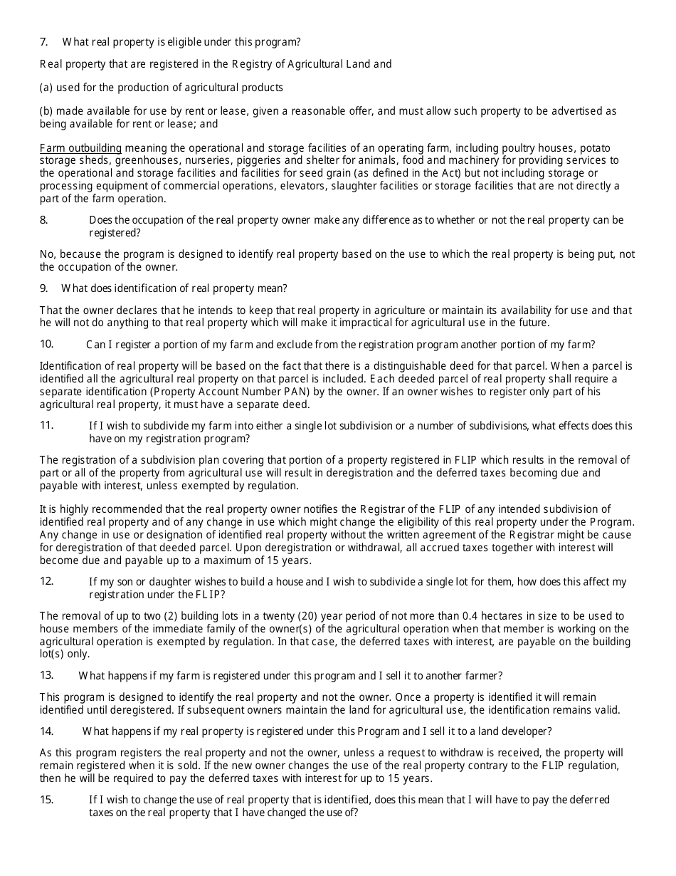 Registry of Agricultural Land and Farm Land Identification Program Application Form - New Brunswick, Canada, Page 8