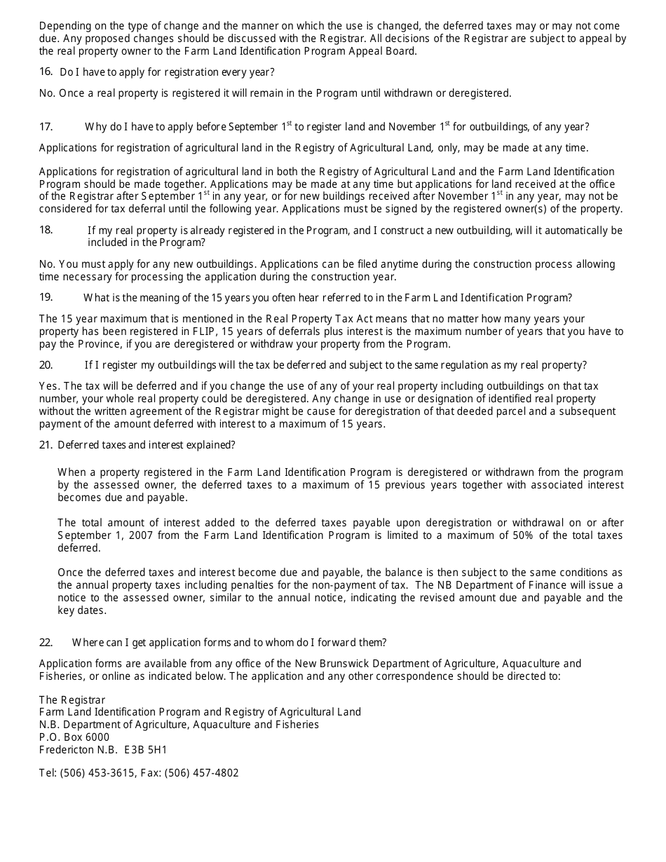Registry of Agricultural Land and Farm Land Identification Program Application Form - New Brunswick, Canada, Page 9