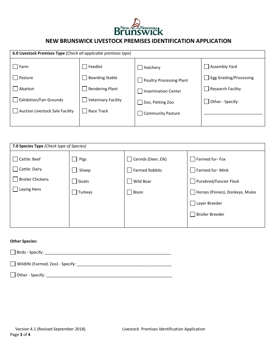 New Brunswick Canada New Brunswick Livestock Premises Identification