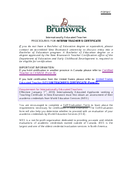 Form C Teacher Certification Application Form for Internationally Educated Teachers - New Brunswick, Canada