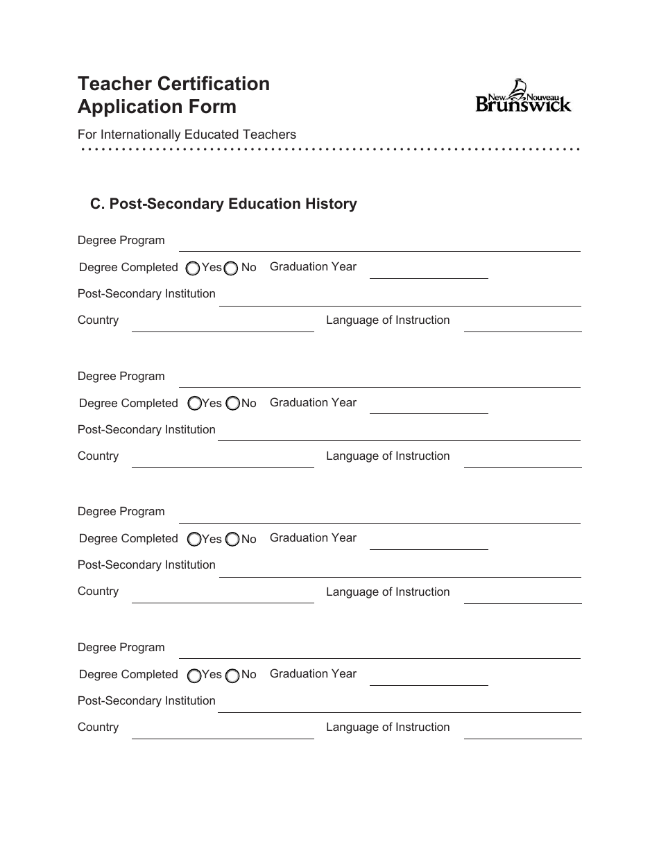 Form C Teacher Certification Application Form for Internationally Educated Teachers - New Brunswick, Canada, Page 9