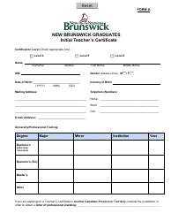 Document preview: Form A New Brunswick Graduates Initial Teacher's Certificate - New Brunswick, Canada
