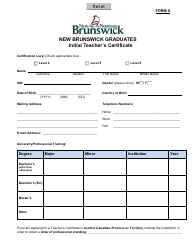 Form A New Brunswick Graduates Initial Teacher&#039;s Certificate - New Brunswick, Canada