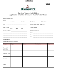 Form B Certified Teacher in Canada Application for a New Brunswick Teacher&#039;s Certificate - New Brunswick, Canada