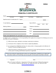 Document preview: Form H Principal's Certificate - New Brunswick, Canada