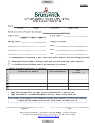 Form G Evaluation of Work Experience for Salary Purposes - New Brunswick, Canada