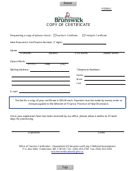 Document preview: Form L Copy of Certificate - New Brunswick, Canada