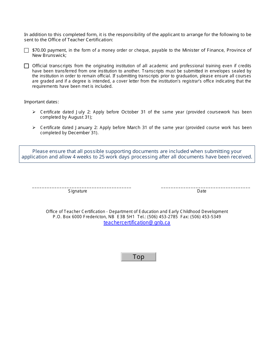 Form K Teachers Certificate Level Upgrade - New Brunswick, Canada, Page 3