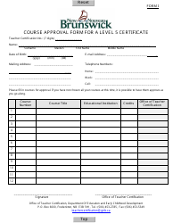 Form I Course Approval Form for a Level 5 Certificate - New Brunswick, Canada