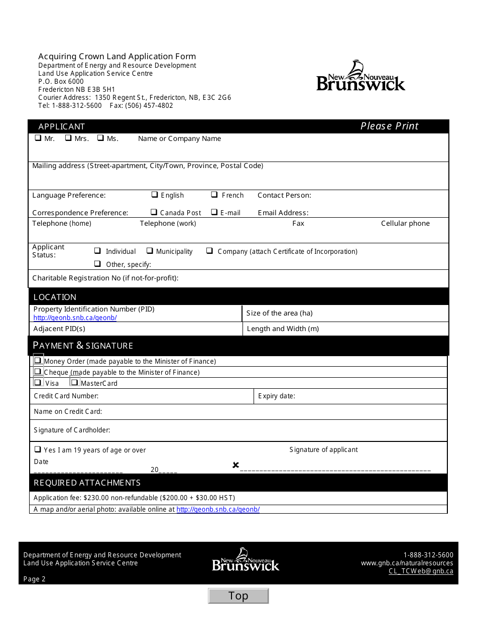 New Brunswick Canada Acquiring Crown Land Application Form - Fill Out ...