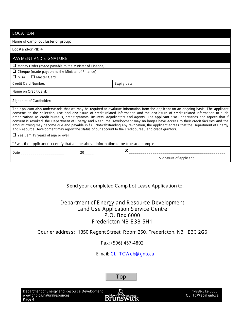 Application Form - Camp Lot Lease - New Brunswick, Canada, Page 4