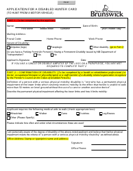 Application for a Disabled Hunter Card (To Hunt From a Motor Vehicle) - New Brunswick, Canada