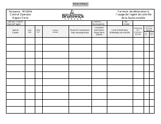 Nuisance Wildlife Control Operator Report Form - New Brunswick, Canada, Page 2
