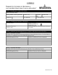 Document preview: Form 60-6412E Request to Increase or Decrease a Non-resident Black Bear Licence Allocation - New Brunswick, Canada