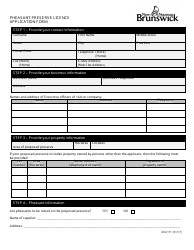 Form 60-6171 Pheasant Preserve Licence Application Form - New Brunswick, Canada