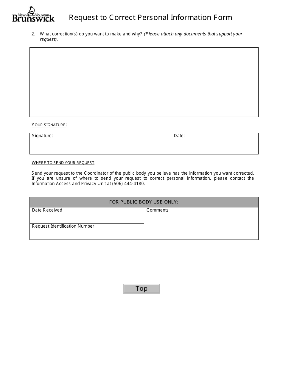 Request to Correct Personal Information Form - New Brunswick, Canada, Page 3