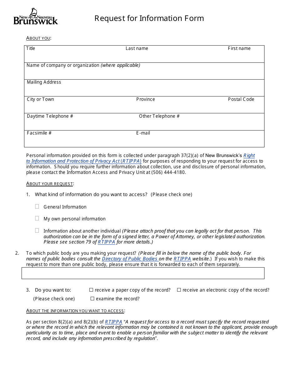 Request for Information Form - New Brunswick, Canada, Page 3