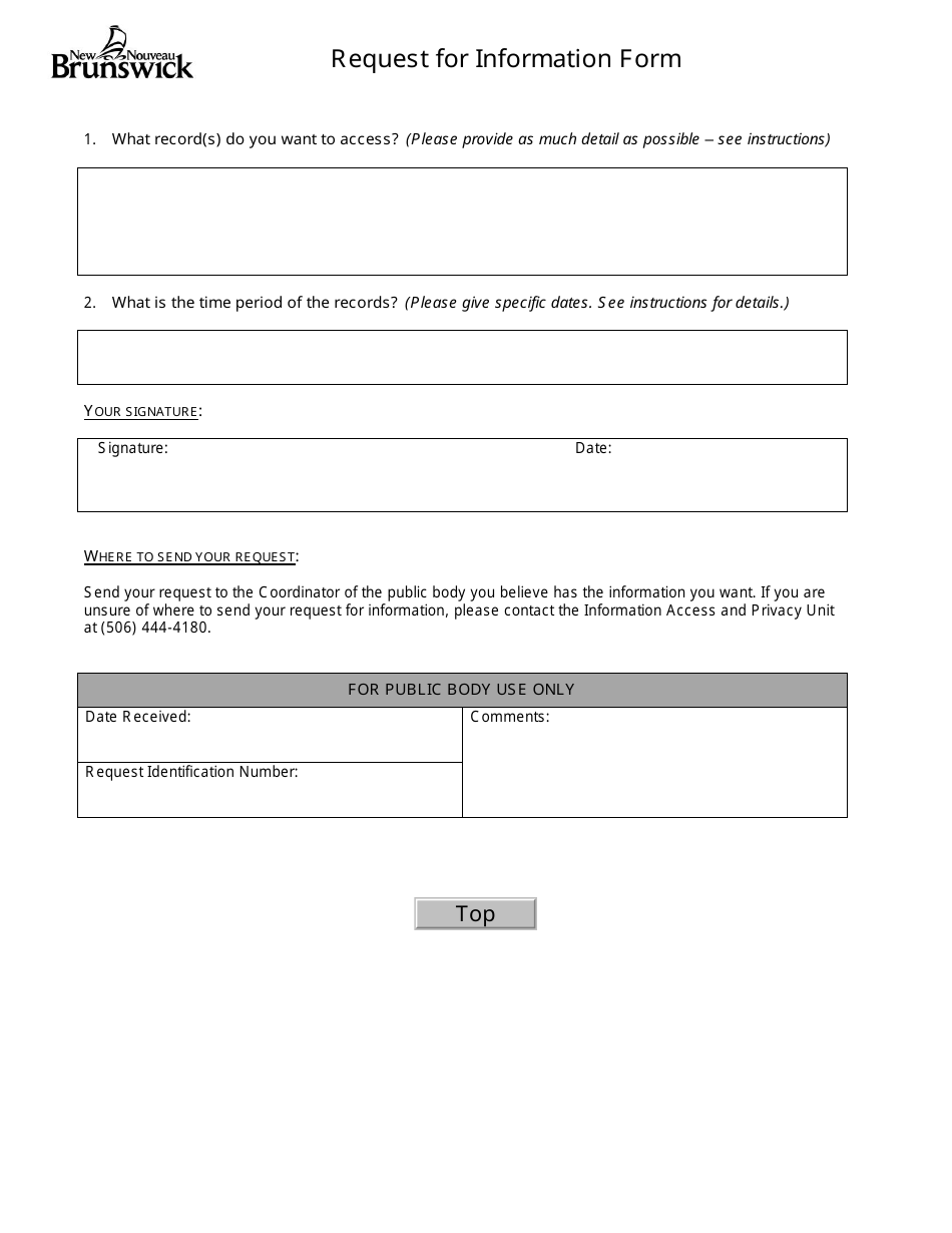 Request for Information Form - New Brunswick, Canada, Page 4
