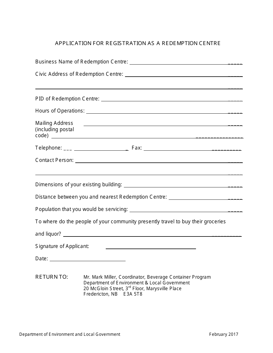 Application for Registration as a Redemption Centre - New Brunswick, Canada, Page 5