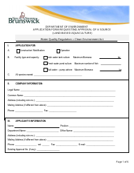 Document preview: Application Form Requesting Approval of a Source (Land-Based Aquaculture) - New Brunswick, Canada