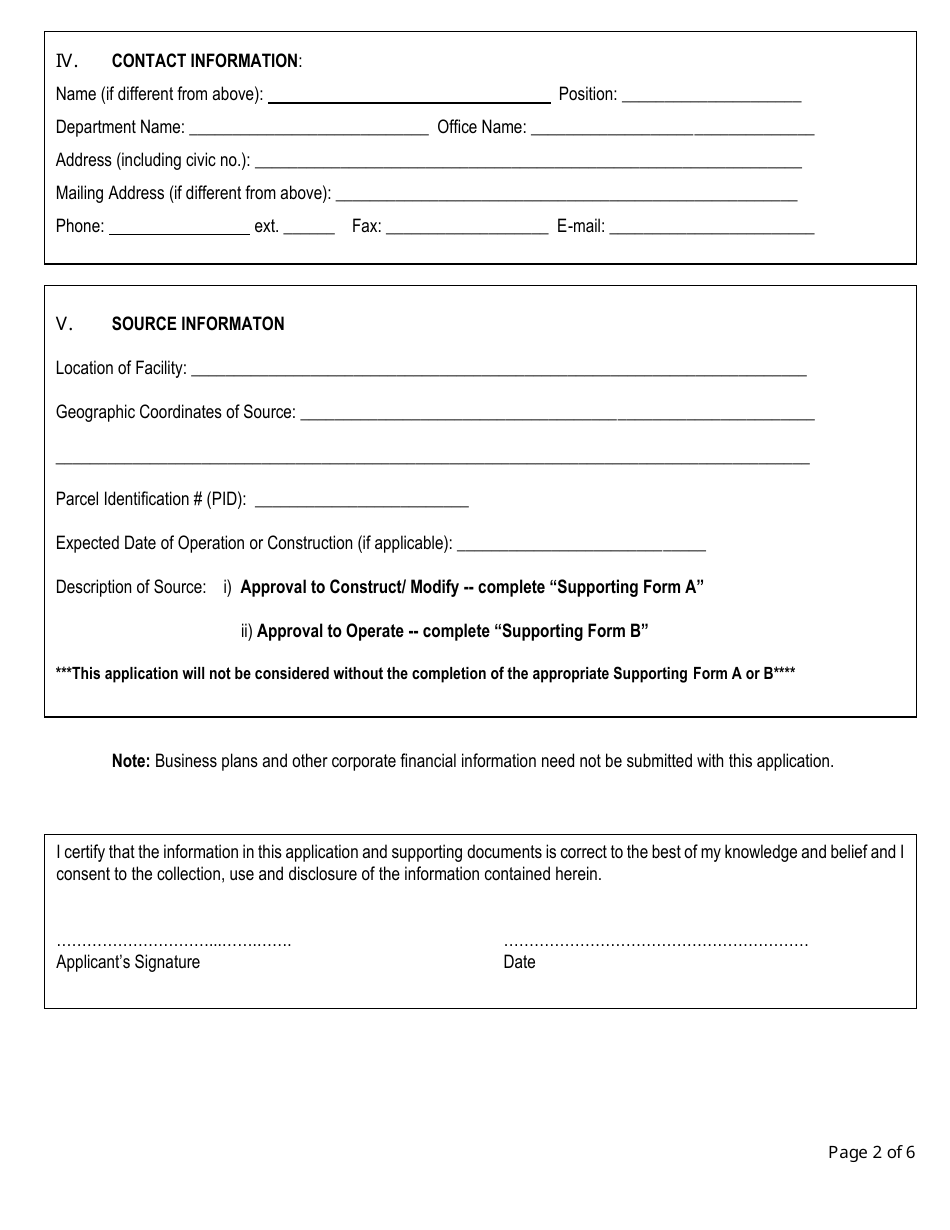 Application Form Requesting Approval of a Source (Land-Based Aquaculture) - New Brunswick, Canada, Page 2