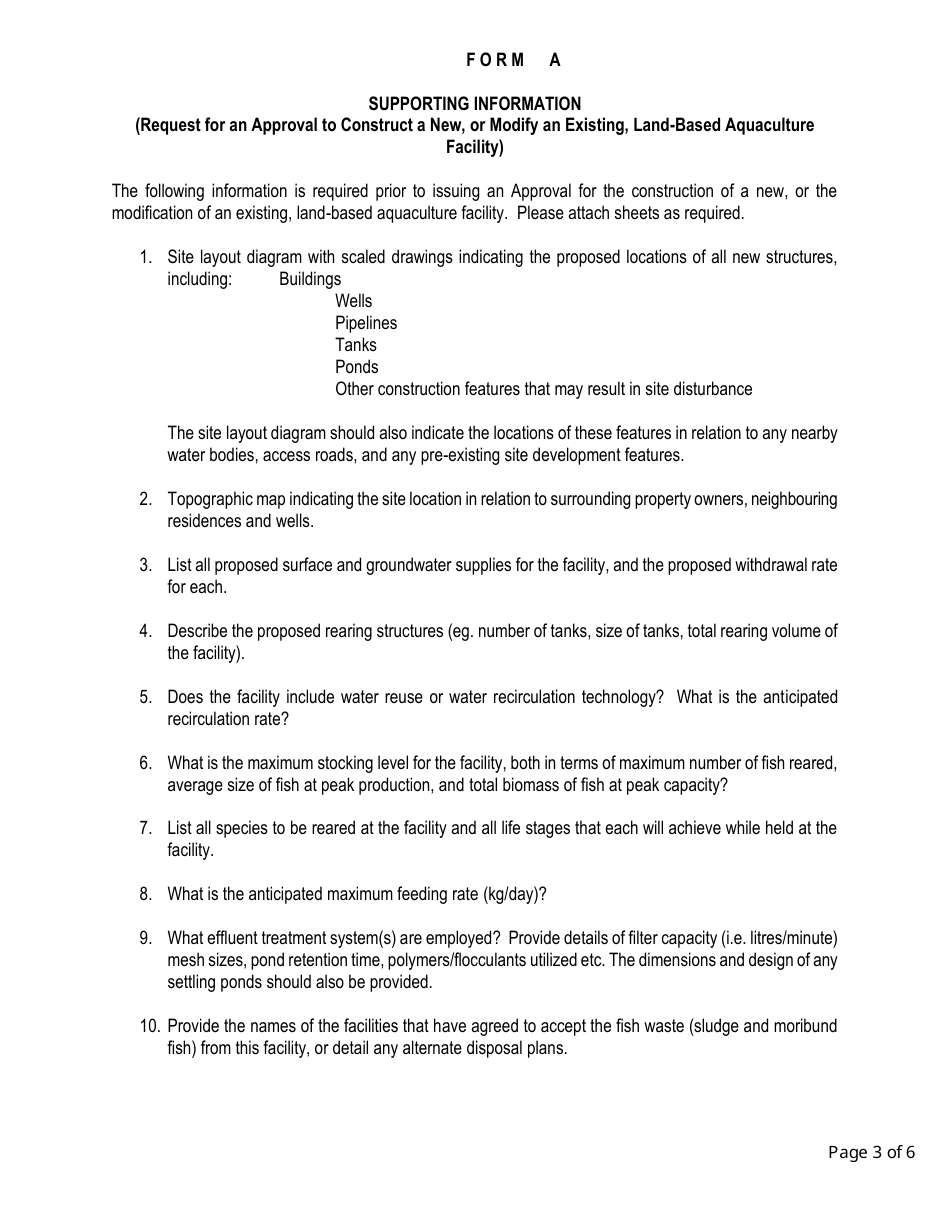 Application Form Requesting Approval of a Source (Land-Based Aquaculture) - New Brunswick, Canada, Page 3