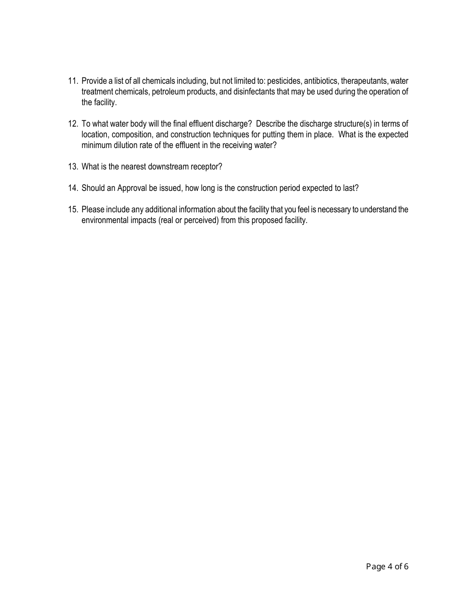 Application Form Requesting Approval of a Source (Land-Based Aquaculture) - New Brunswick, Canada, Page 4