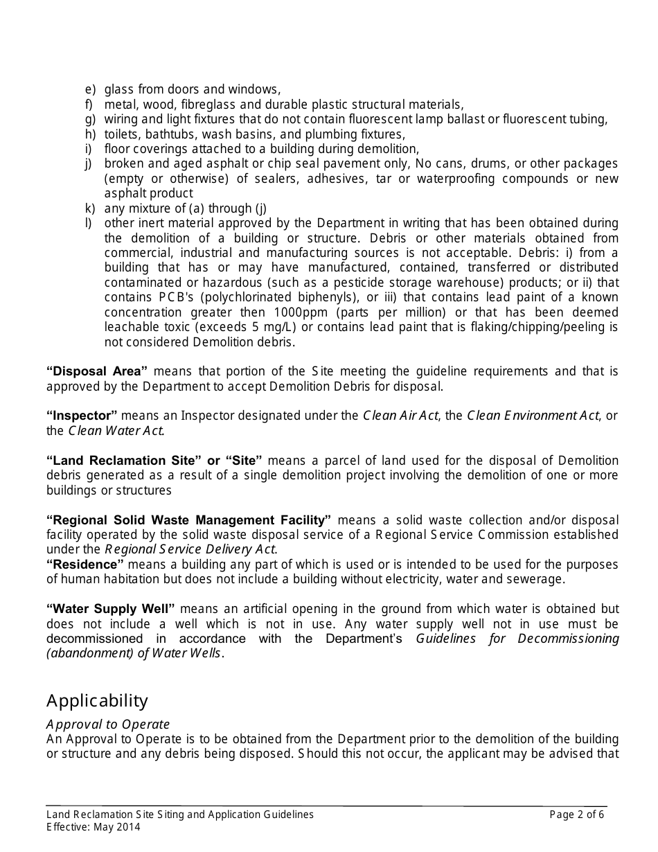 Application Form for a Land Reclamation Site - New Brunswick, Canada, Page 2