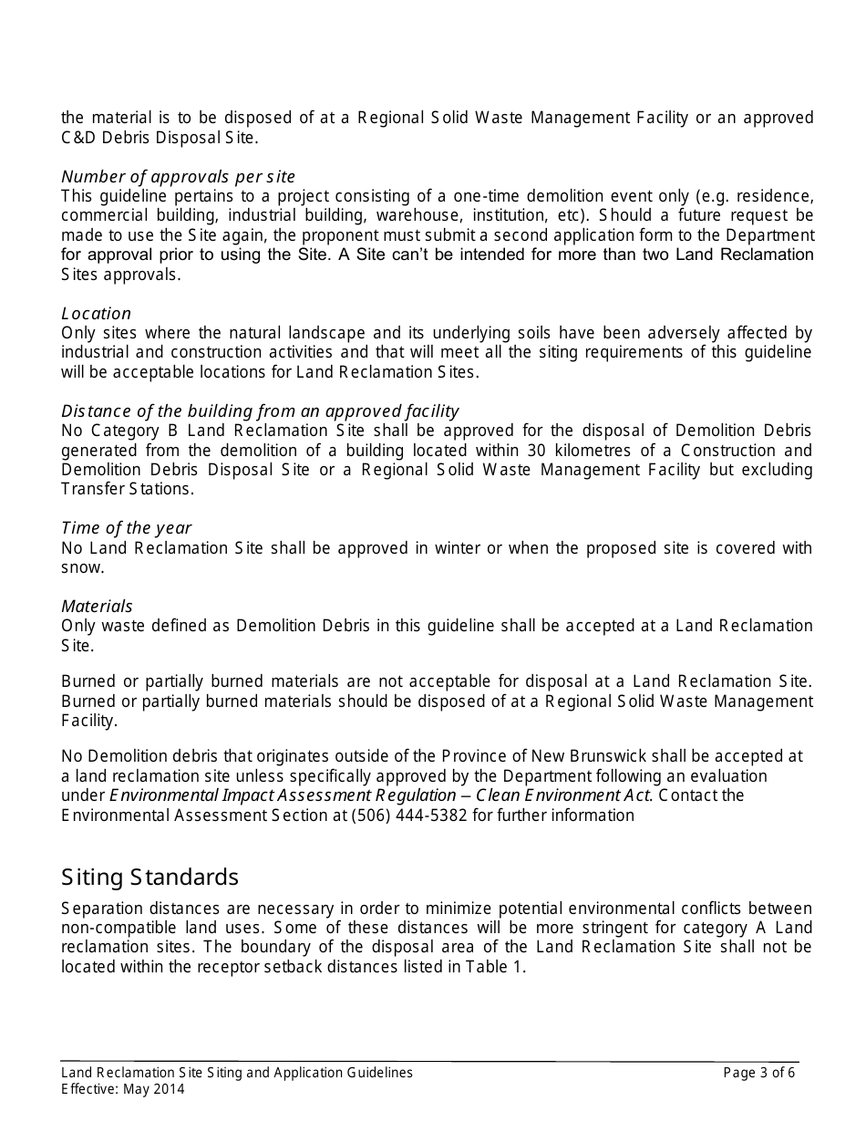 Application Form for a Land Reclamation Site - New Brunswick, Canada, Page 3