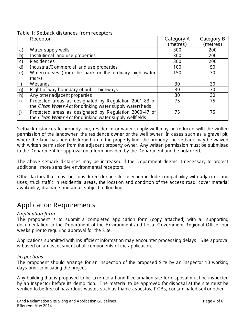 New Brunswick Canada Application Form For A Land Reclamation Site ...