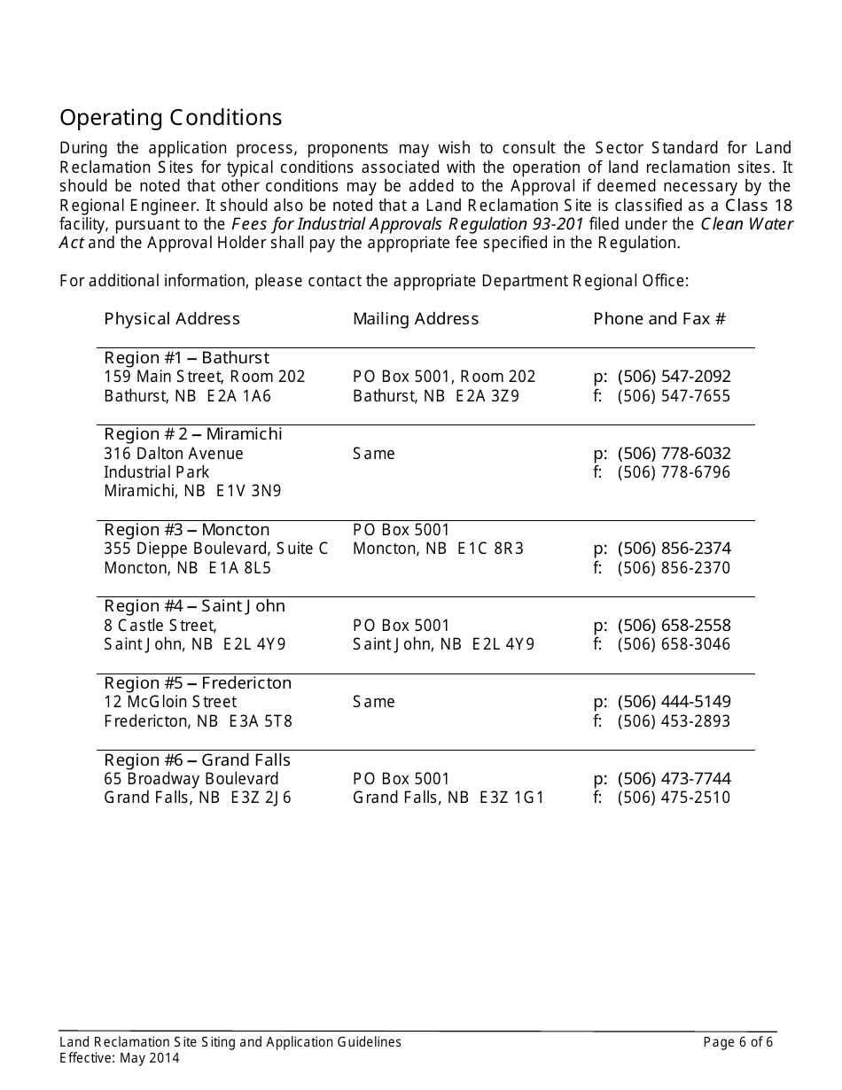Application Form for a Land Reclamation Site - New Brunswick, Canada, Page 6