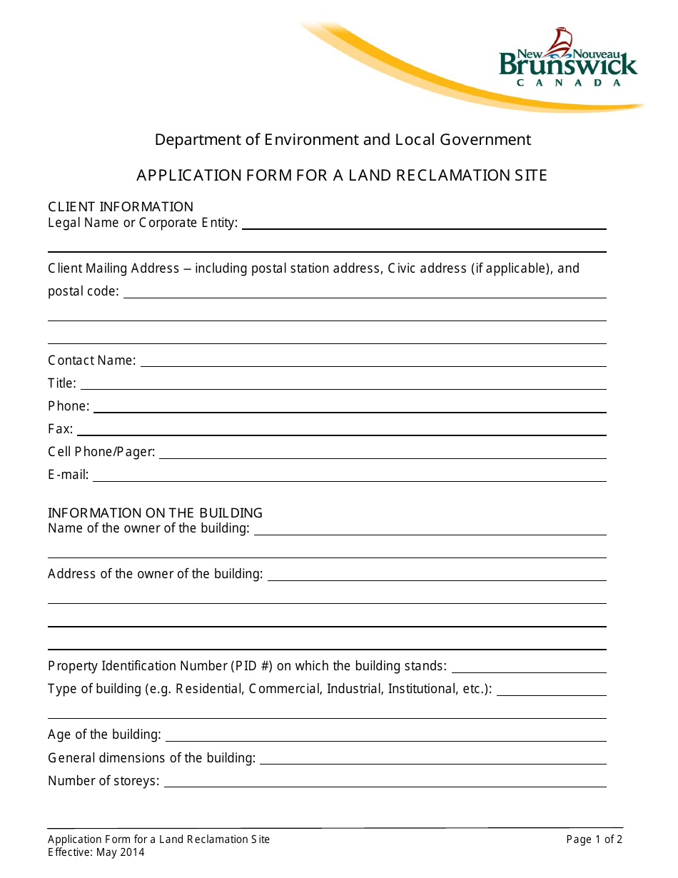 Application Form for a Land Reclamation Site - New Brunswick, Canada, Page 7