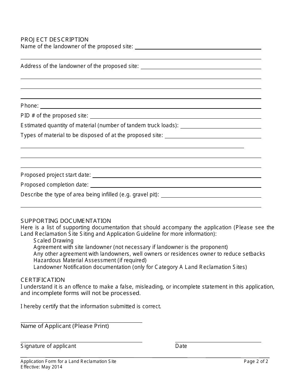 Application Form for a Land Reclamation Site - New Brunswick, Canada, Page 8
