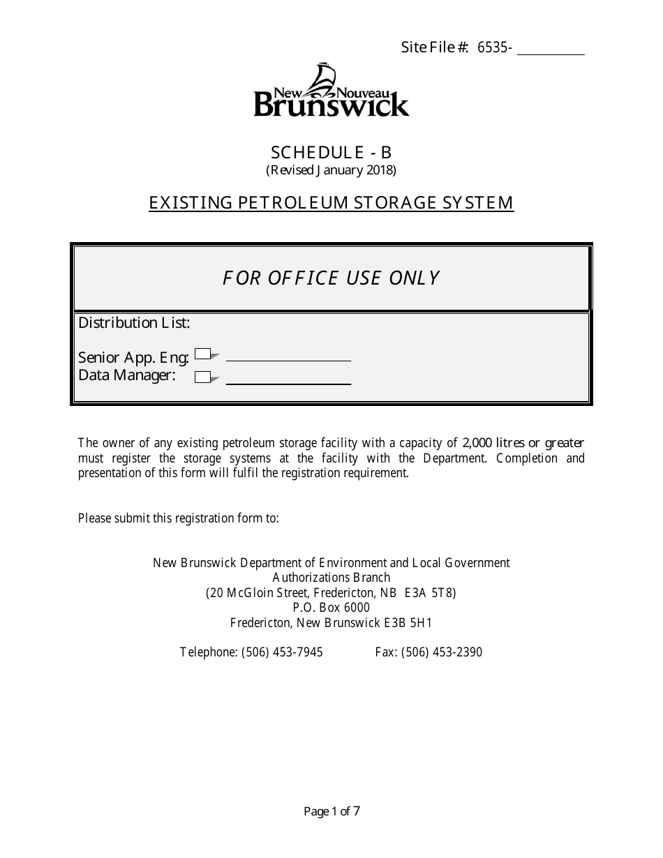 Schedule B Existing Petroleum Storage System - New Brunswick, Canada, Page 1