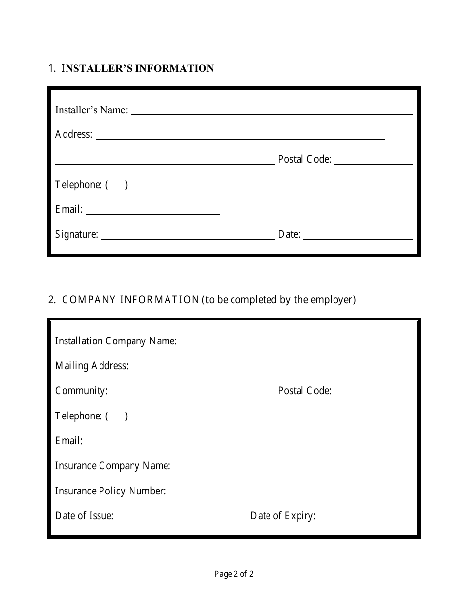 Schedule E Installers Application Form - New Brunswick, Canada, Page 2