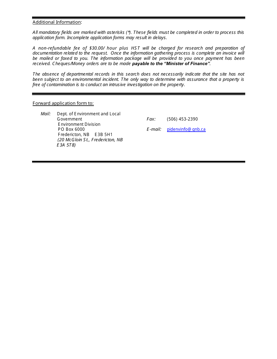 Application for Property-Based Detailed Scientific Reports and Information - New Brunswick, Canada, Page 2